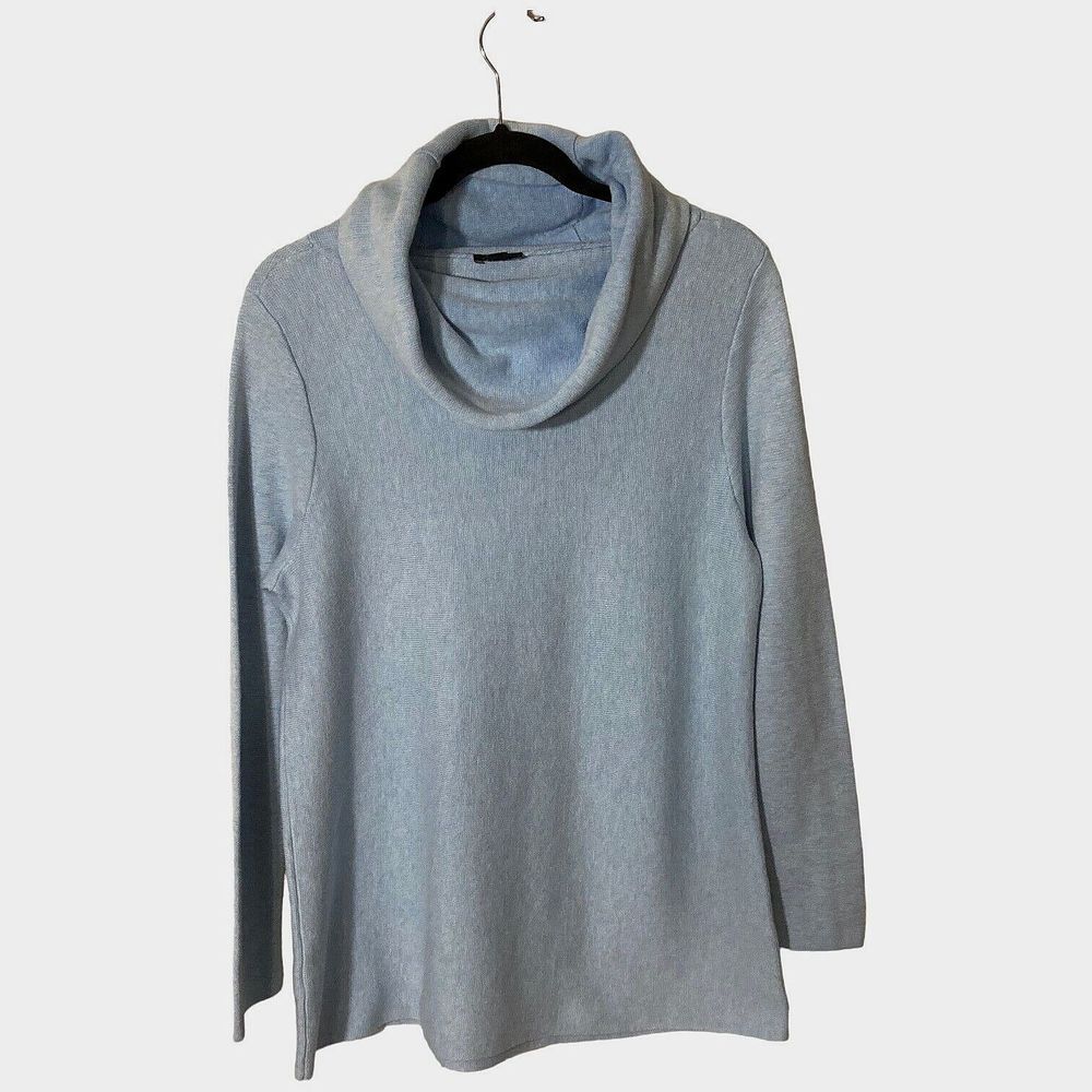 Ann Taylor Womens Large Cowl Neck Sweater Light Blue Tight Knit Long Sleeve
